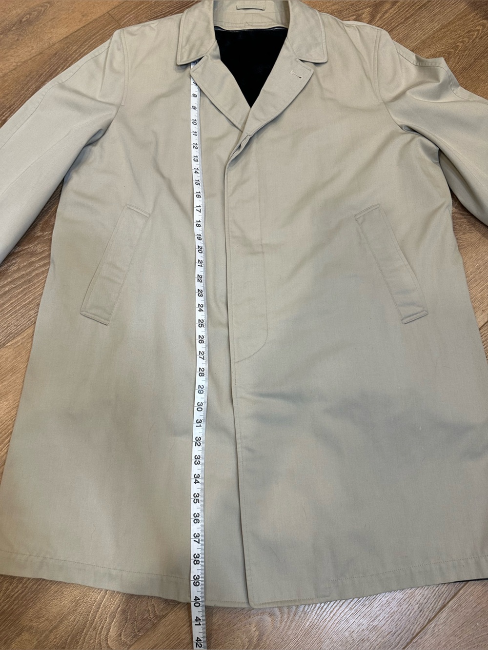 Men's Beige / khaki Trench Coat - Classic Single-Breasted faux fur lining sz 44 - Picture 9 of 15